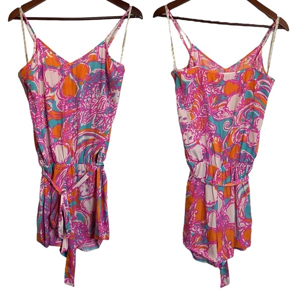 Lilly Pulitzer Deanna Romper Shorely Blue Feeling Tanked Removable Belt Small - Picture 1 of 14